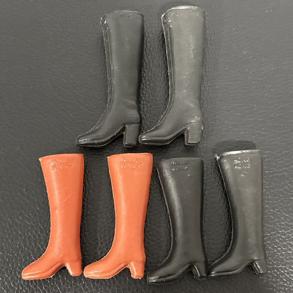 Vintage Barbie Boot Shoe Lot Made In Hong Kong Black Brown - Picture 1 of 6